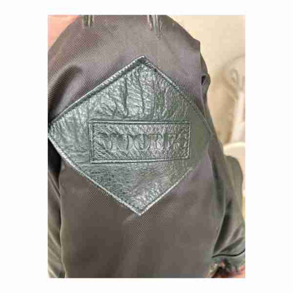 Vintage 90s Green Leather Bomber Dad Jacket Southwest Pattern Lining - Image 13