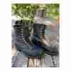 Vintage 1989 Black Leather Packer Boots Steel Toe Lace-Up Vibram Combat No-Mark Sole Workboot