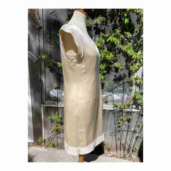 Vintage Lourdes Chavez Designer Shift Dress Ivory Gold Mother of Bride Cotton Sz 10 - Image 14