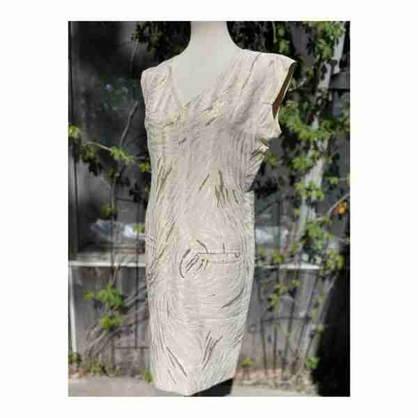 Vintage Lourdes Chavez Designer Shift Dress Ivory Gold Mother of Bride Cotton Sz 10 - Image 3