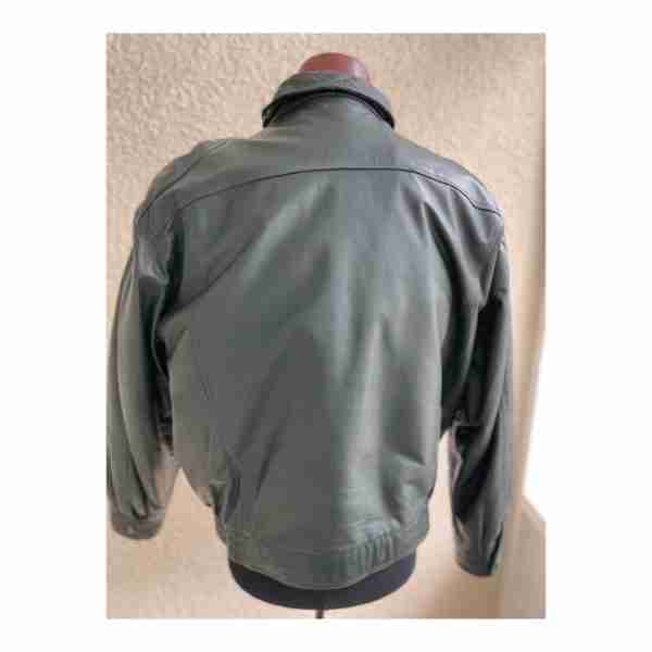 Vintage 90s Green Leather Bomber Dad Jacket Southwest Pattern Lining - Image 7