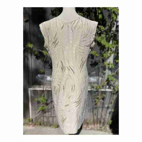 Vintage Lourdes Chavez Designer Shift Dress Ivory Gold Mother of Bride Cotton Sz 10 - Image 5