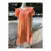 Vintage 90s Peach Shift Dress Tiered Flutter Sleeve Eyelet lace Neckline Ribbon