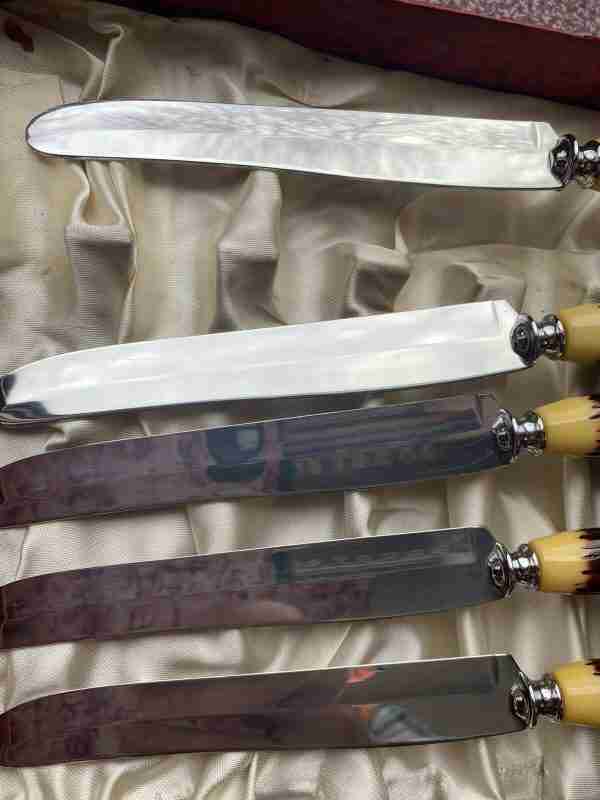 Rare Vintage Glo-Hill FAUX STAG BONE And BAKELIGHT DINKEE KNIVES Boxed Set 6 - Image 11