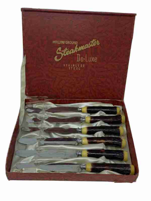 Rare Vintage Glo-Hill FAUX STAG BONE And BAKELIGHT DINKEE KNIVES Boxed Set 6 - Image 3