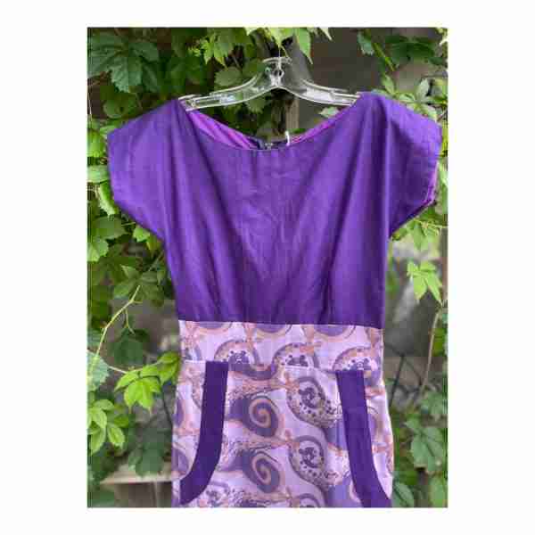 Vintage Wiggle Dress Midi Length Dolman Short Sleeve Purple Swirls - Image 8