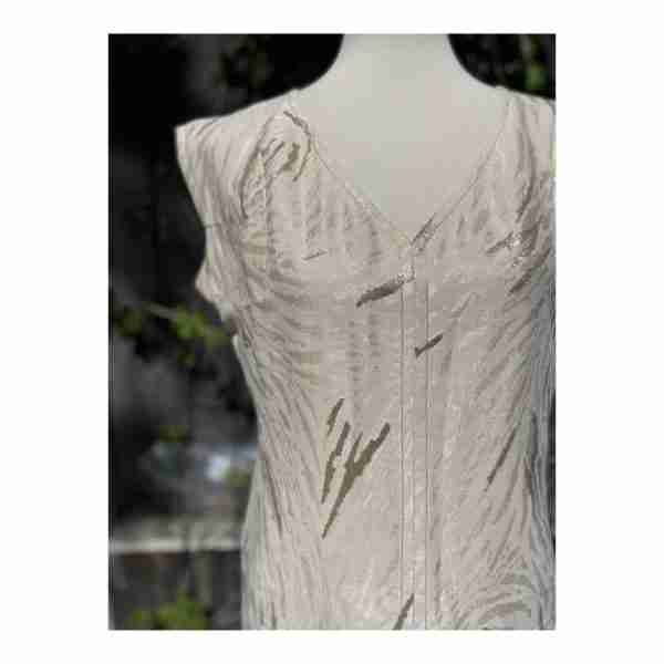 Vintage Lourdes Chavez Designer Shift Dress Ivory Gold Mother of Bride Cotton Sz 10 - Image 6