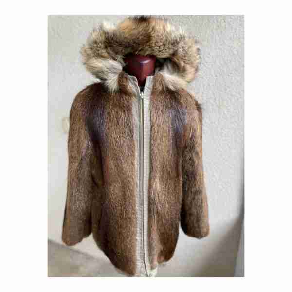 Turkis Tukku Vintage 80s Leather Parka Jacket Reversible Beaver Fur Hooded - Image 2