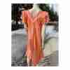 Vintage 90s Peach Shift Dress Tiered Flutter Sleeve Eyelet lace Neckline Ribbon - Image 4
