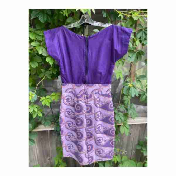 Vintage Wiggle Dress Midi Length Dolman Short Sleeve Purple Swirls - Image 2