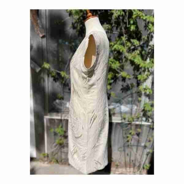 Vintage Lourdes Chavez Designer Shift Dress Ivory Gold Mother of Bride Cotton Sz 10 - Image 4