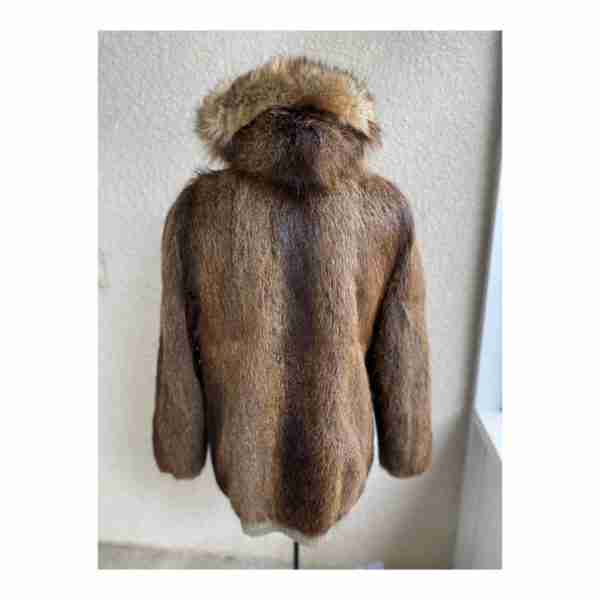 Turkis Tukku Vintage 80s Leather Parka Jacket Reversible Beaver Fur Hooded - Image 4