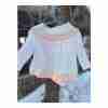 Vintage 80s Pastel Fine Knit Off Shoulder Sweater Pom Pom Neck Ties Baby Duck 24M - Image 2