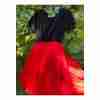 Vintage 50's 60's Formal Midi Dress Black Velvet Bodice Red Chiffon Skirt - Image 11