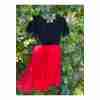 Vintage 50's 60's Formal Midi Dress Black Velvet Bodice Red Chiffon Skirt