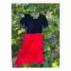 Vintage 50's 60's Formal Midi Dress Black Velvet Bodice Red Chiffon Skirt - Image 2