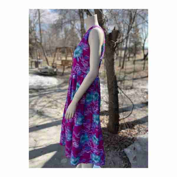 Vintage Pleated Skirt Dress Hawaiian Print Summer Floral Sleeveless - Image 6