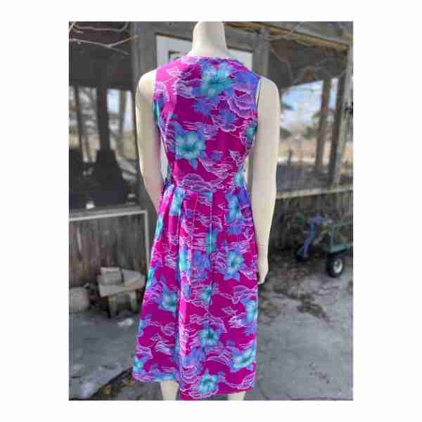 Vintage Pleated Skirt Dress Hawaiian Print Summer Floral Sleeveless - Image 4