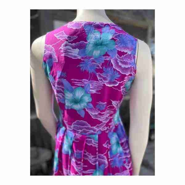 Vintage Pleated Skirt Dress Hawaiian Print Summer Floral Sleeveless - Image 3