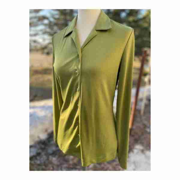 Vintage 90s Does 70s Reitman's Green Long Sleeve Blouse Top Fitted Sz M