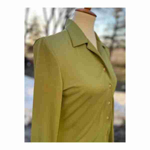 Vintage 90s Does 70s Reitman's Green Long Sleeve Blouse Top Fitted Sz M - Image 9