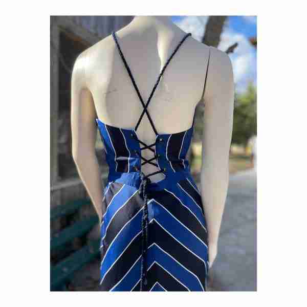 Guess Striped Halter Maxi Dress Bias Cut Chevron Sz 6 - Image 4