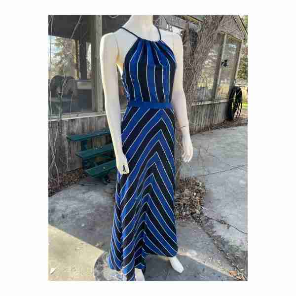 Guess Striped Halter Maxi Dress Bias Cut Chevron Sz 6