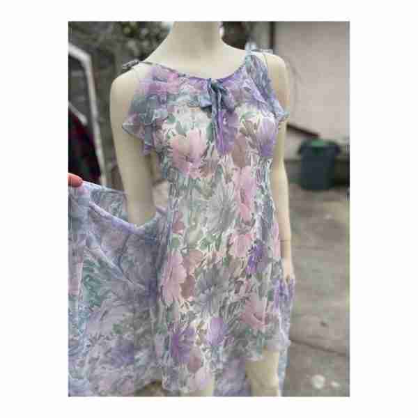 La Loire by Edward Saykaly Vintage 80s Floral Lingerie Set Negligee Duster Sheer Sz - Image 10