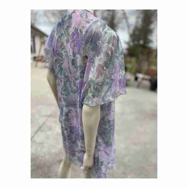 La Loire by Edward Saykaly Vintage 80s Floral Lingerie Set Negligee Duster Sheer Sz - Image 6