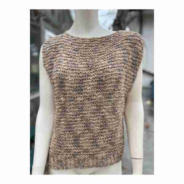 Retro Chunky Knit Sweater Tee Cap Sleeve Top Earth Tones Gold Metallic Boho