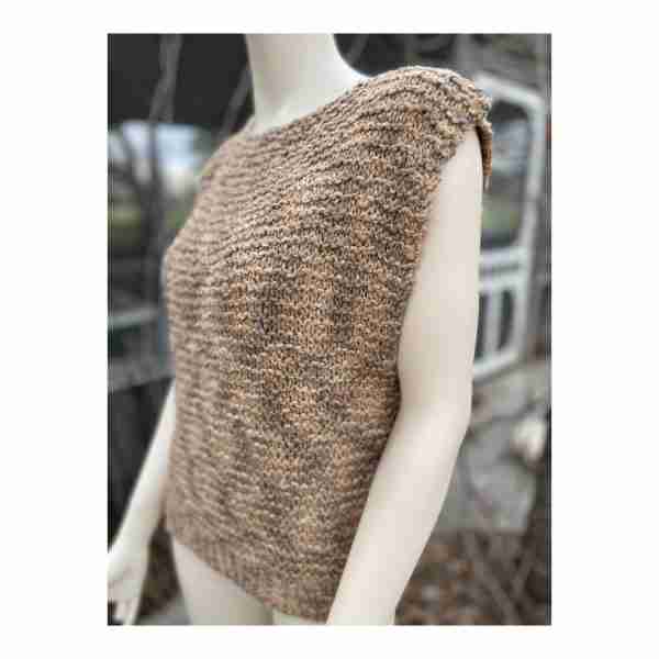 Retro Chunky Knit Sweater Tee Cap Sleeve Top Earth Tones Gold Metallic Boho - Image 7