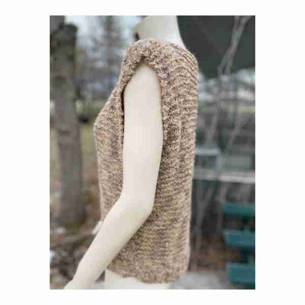 Retro Chunky Knit Sweater Tee Cap Sleeve Top Earth Tones Gold Metallic Boho - Image 6