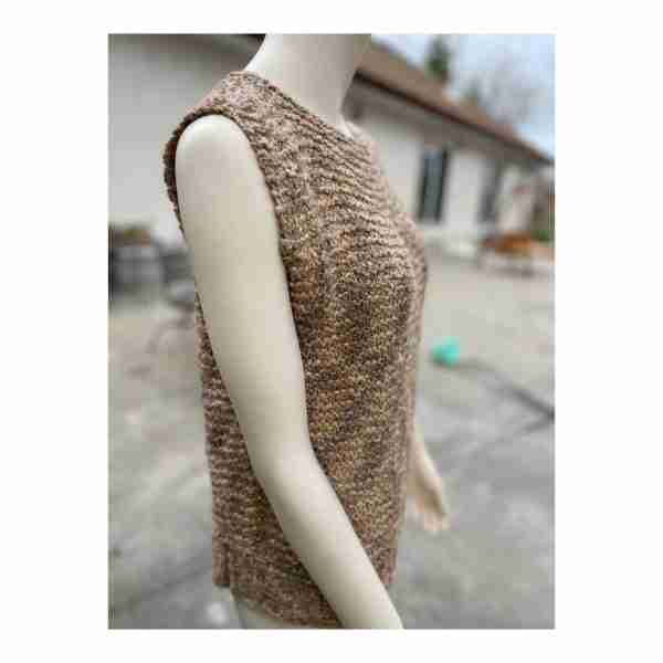 Retro Chunky Knit Sweater Tee Cap Sleeve Top Earth Tones Gold Metallic Boho - Image 3