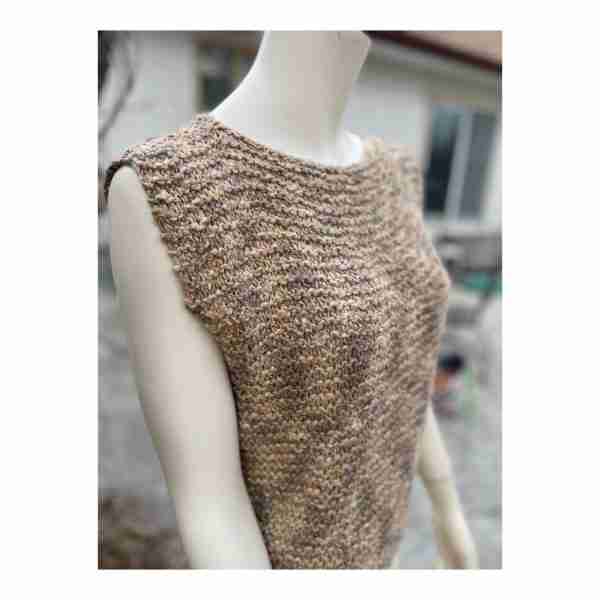 Retro Chunky Knit Sweater Tee Cap Sleeve Top Earth Tones Gold Metallic Boho - Image 2