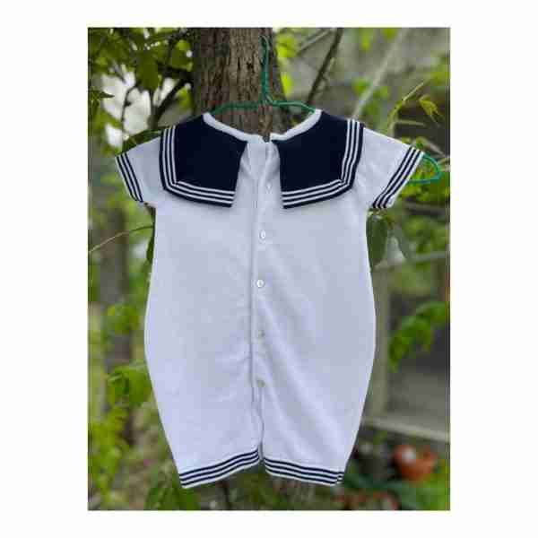 Dani Nautical Theme Knit Bubble Romper Blue White Sailor Collar Button Up Sz 3 Months - Image 6