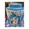 Vintage Riley’s Variety Toffee Lidded Tin Canister Blue White Greek Judgement of Hercules - Image 4