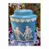 Vintage Riley’s Variety Toffee Lidded Tin Canister Blue White Greek Judgement of Hercules - Image 8