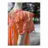 Vintage 90s Peach Shift Dress Tiered Flutter Sleeve Eyelet lace Neckline Ribbon - Image 3