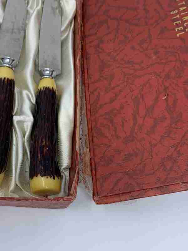 Rare Vintage Glo-Hill FAUX STAG BONE And BAKELIGHT DINKEE KNIVES Boxed Set 6 - Image 5