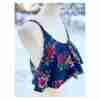 Chocolate Floral Crop Tank Top Navy Blue Layered