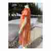 Vintage 90s Peach Shift Dress Tiered Flutter Sleeve Eyelet lace Neckline Ribbon - Image 6