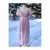 Vintage 70s Empire Waist Maxi Dress Flocked Floral Embroidery Balloon Sleeve Lilac Pink