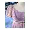 Vintage 70s Empire Waist Maxi Dress Flocked Floral Embroidery Balloon Sleeve Lilac Pink - Image 11