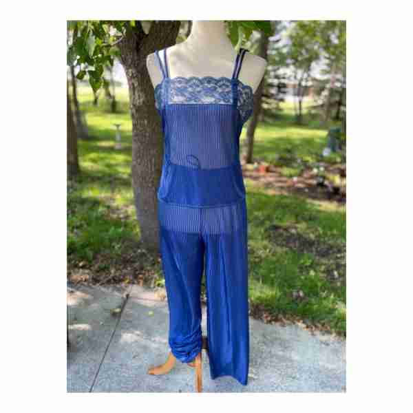 Vintage Molyclaire 1970ss Sheer Sleepwear Set Loungewear Pajama Blue Sz M