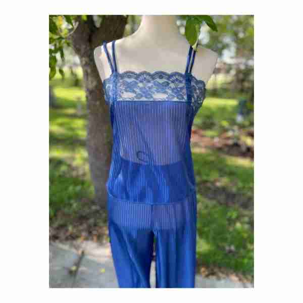 Vintage Molyclaire 1970ss Sheer Sleepwear Set Loungewear Pajama Blue Sz M - Image 5