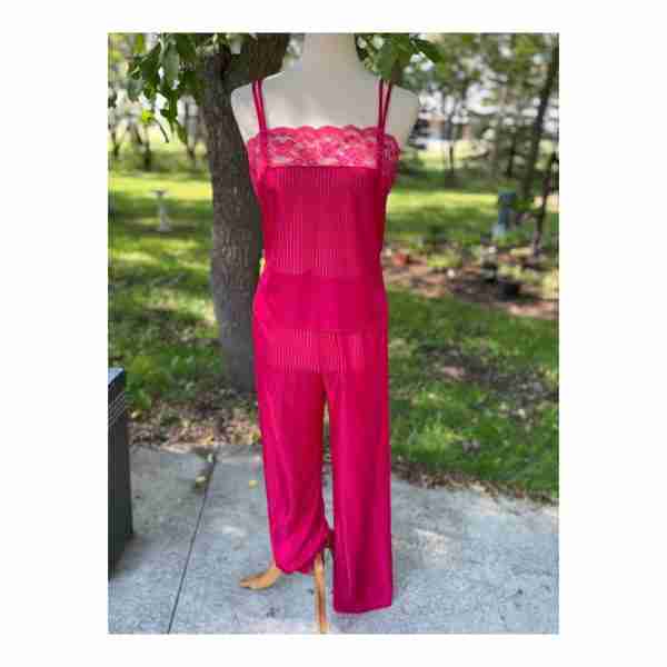 Vintage Molyclaire 1970ss Sheer Sleepwear Set Loungewear Pajama Red Sz M - Image 2