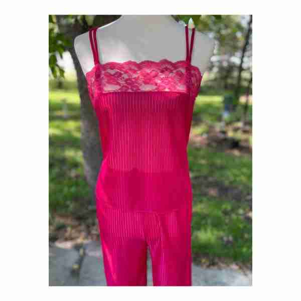 Vintage Molyclaire 1970ss Sheer Sleepwear Set Loungewear Pajama Red Sz M - Image 4