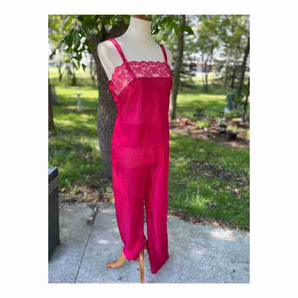 Vintage Molyclaire 1970ss Sheer Sleepwear Set Loungewear Pajama Red Sz M - Image 5